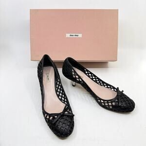 MIU MIU Black Laser-Cutout Ballet Kitten Heel Pumps